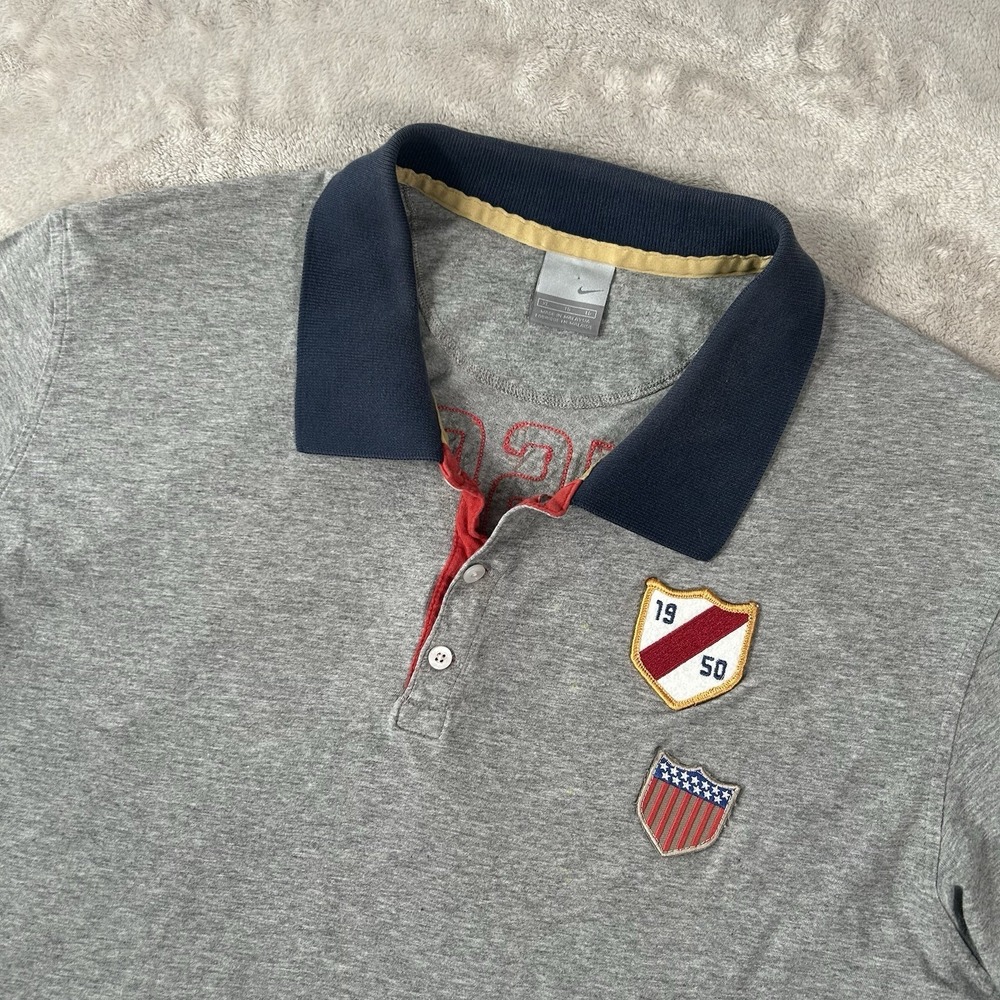 Nike USA Soccer 1950 Heritage Polo Shirt Gray Navy XL Embroidered Crest Football